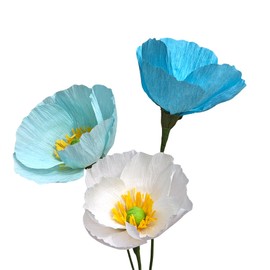 DIY Blue Crepe Paper Poppy Bouquet Making Kit - Complete Craft Materials for Floral Art Paper Flowers for Home Decoration 24 pcs