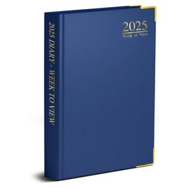 2025 Blue A5 Week to View Diary Hard Backed With Padded Gilt-Edge Gold Metal Corners Diary A5 Weekly Planner For Home & Office Use - 60 gsm Paper