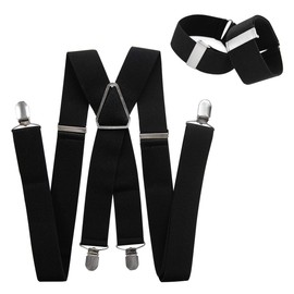 axy braces with sleeve holder set for men, 4 stable clips, X shape, wide, 3.5 cm, sleeve holder, adjustable and elastic. - Black (black set)