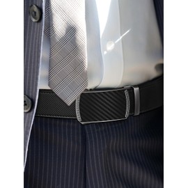 SKiporty Mens Belt Leather with Automatic Buckle Adjustable Ratchet Belts for Men Dress Casual Jeans Trim to Fit,42" to 48",A-carbon Black