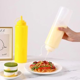 Xianjuun 5 Pcs Squeeze Condiment Bottles, Plastic Sauce Seasoning Bottles Dispensers Easy-Grip 230ml Yellow Squeeze Bottle for Kitchen, Bright Yellow