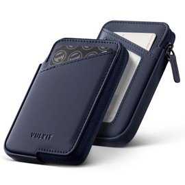 VULKIT Credit Card Holder RFID Blocking Leather Zip Card Holder Wallet Slim Minimalist Card Wallet, Holds 10+ Cards, Folded Notes