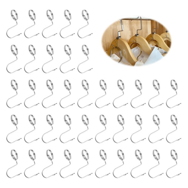 DEANKEJI 40 pieces clothes hanger hooks, space-saving hangers made of stainless steel, hanger connection hooks for hangers connection to organise space in the wardrobe