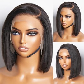 Aorbige 13x4 HD Full Frontal Transparent Lace Frontal Bob Straight Human Hair One Donor Hair Wig 100% Top Grade Hair 200% Density with Natural Black Color for Black Women (Natural Black, 10inch)