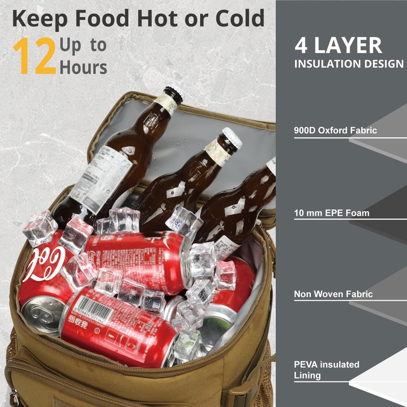 Tactical Backpack Cooler, 25L Cooler Backpack Insulated Leak-Proof, Heavy Duty