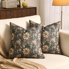 HomGoodz Floral Throw Pillow Covers Couch 18x18 Vintage Floral Pillow Covers Print Cushion Cases for Sofa Couch Outdoor Living Room Home Decor Flowers Decorative Accent Pillow Covers Set of 2,Taupe