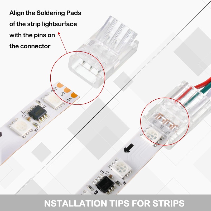 Flutesan 100 Pcs 3 Pin 10mm Solderless LED Light Strip