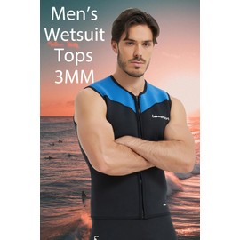 Lemorecn Wetsuit Top for Men Women,3mm Sleeveless Front Zip Neoprene Wetsuit Vest Jackets(CA2095blue-XL)