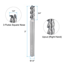 uxcell Carbide Square End Mill, 1/4" Dia 3 Flutes Milling Bit Cutter, for Aluminum Copper Non-Ferrous Metal, 1/4" Shank 3/4" Cut Length 3" Extra Long