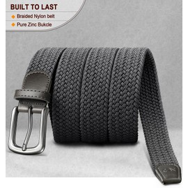 KEMISANT Men's 2 Elastic Braided Belt Women's Men's Fabric Belt Braided Stretch Belt Golf Belt 35 mm, 2pack-beige/dark grey4481