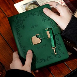 CAGIE Diary for Girls&Boys with Lock and 2 Keys, Diary with Lock for Girls&Boys ages 8-12, Heart-Shaped Locked Journal for Women, Gold Edged Pages 5.3 x 7 Inch, Green