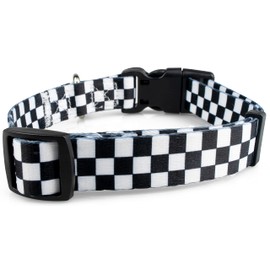 Checkered Pattern Dog Collar in Black & White - Adjustable Dog Collar for Boy and Girl Dogs with Quick Release Buckle by Limeloot, Medium