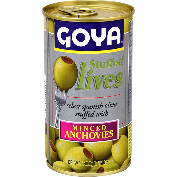 Goya Foods Manzanilla Olives Stuffed with Anchovies, 5.25 Ounce (Pack of 12)