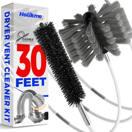Holikme 30 Feet Dryer Vent Cleaner Kit,Flexible Lint Brush with Drill Attachment, Extends Up to 30 Feet for Easy Cleaning, Synthetic Brush Head, Use with or Without a Power Drill, Grey