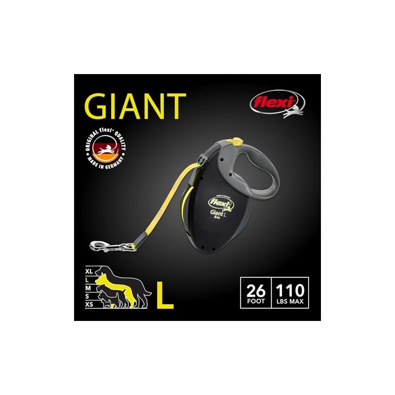 Flexi Giant Tape Leash , 26 ft, Large, Black/Neon