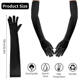 PTJJXA 55 CM Long Fancy Dress Gloves, 7 Colors Satin Elbow Mittens, Stretchy Evening Dancing Party Glove for Women, Ladies Opera Gloves for Prom Wedding Graduation Banquet (Black)