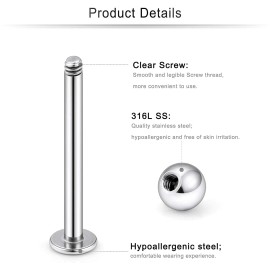 Unbranded PAIR 16G XL LONG STEEL BALL CHEEK RING PIERCING LIP LABRET STUD 5/8" 3/4" 7/8" 1 - 3/4" (19mm)