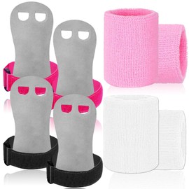 Amrta Gymnastics Grips Wristbands Sets for Girls Youth Kids 2 Pair Palm Protection Equipment with Wrist Support, Gymnastic Bar Grip Gloves Set Weightlifting Sports Workout (XS, Pink-Black)