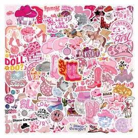 Disco Cowgirl Aufkleber Mode Rosa Stickers 100 Stück Skateboard Graffiti Aufkleber Motorräder Fahrrad Snowboard Gepäck Laptop Auto Koffer für Kinder und Jugendliche Wasserdichte Vinyl Decals