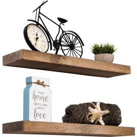 Floating Shelves Rustic Wood Wall Shelf USA Handmade | Set of 2 (Light Walnut, 24" x 5.5")