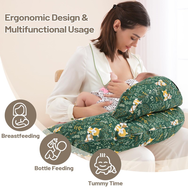 Nursing Pillow for Breastfeeding, Animal Patterns Removable Cotton Cover, Support