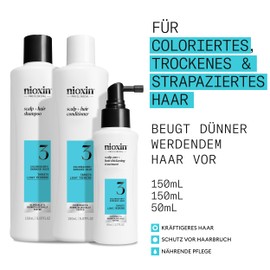 Nioxin Scalp + Hair Kit System 3 - Haarpflege für coloriertes, trockenes & strapaziertes Haar. Beugt dünner werdendem Haar vor – Shampoo, Conditioner & Scalp Treatment (150+150+50 ml)