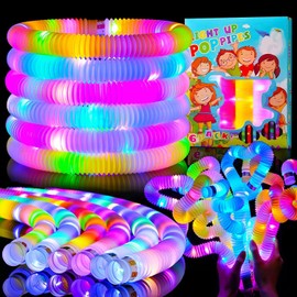 Orange 6PCS Light Up Pop Fidget Tubes Party Favors-Glow in The Dark Party Supplies for Kids and Adults, Perfect for Festivals, Birthday Parties, Raves, Concerts, and Camping Decorations