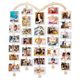 MOVEONSTEP Hanging Photo Display for Wall DIY Picture Frames Collage with 30 Clips Collage Photo Holder Organizer Greeting Card Holder Photo Display Board for Living Room, Bedroom, Home Decor
