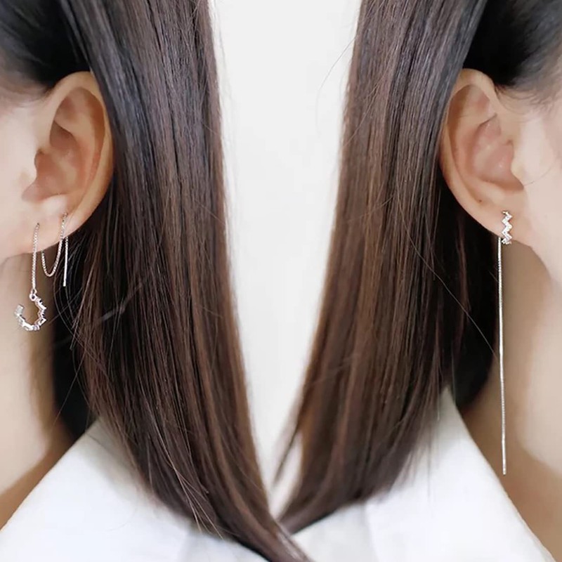 SLUYNZ 925 Sterling Silver Wave Cuff Earrings Wrap Tassel Earrings