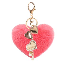 JK Home DIY Photo Locket Heart Keychains With Storage Box, Cute Soft Plush Heart Shape Pom Poms Keyrings Crystal I LOVE YOU Pendant Fluffy Key Chain for Charms Keys Phone Bag Car Watermelon Red