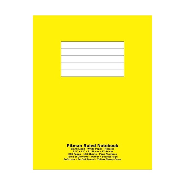 Pitman Ruled Notebook: Blank Lined - White Paper - 8.5"