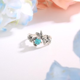 APOTIE Silver Dragonfly Butterfly Turquoise Ring - S925 Insect Branch Open Rings Jewelry Gifts for Women (Dragonfly Leaves Ring)