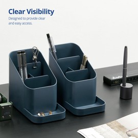 BLUE GINKGO Small Desk Organizer - Office Organization | Desk Supplies, Pencil Holder, Pen Holder for Desk | Office Desk Accessories (Made in Korea) - Prussian Blue