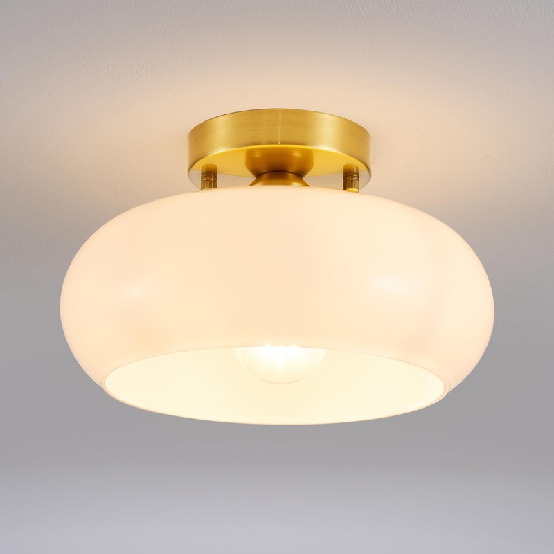 SHBEILOU Semi Flush Mount Ceiling Light, 11 Inch Gold Mid