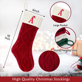 VRFASHION Christmas Stockings with Initials, Letter C Embroidered Xmas Stockings, 18" Large Monogram Knitted Xmas Stocking, Christmas Party Fireplace Family Hanging Stocking Decorations 1Pcs Red-White