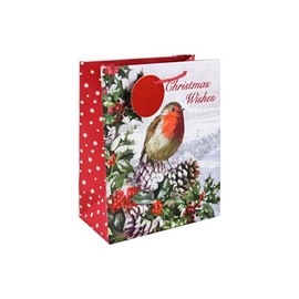 Eurowrap Christmas Wishes Robin Gift Bag with Gift Tag - Gift Bag for Christmas, Gift Wrap, Christmas Wrapping Paper, Xmas, Festive Gift Bag