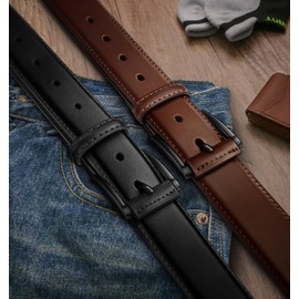 KEMISANT Men Belt 2Pack – Genuine Leather Belt for Men Dress Casual Golf Jeans 1 3/8" (Black/Coffee,32"-34" Waist Adjustable)