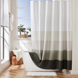 Ohocut Ombre Striped Shower Curtain, Modern Farmhouse Shower Curtains for Bathroom, Waterproof Waffle Weave Fabric Shower Curtain, Luxury Minimalist Stripe Bath Curtain 72x72 Inch (Beige Brown)