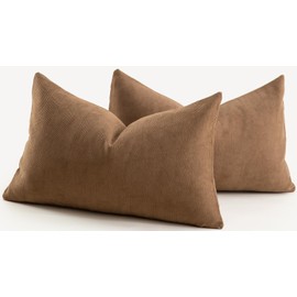 Mandioo Pack of 2 Chenille Cushion Covers Soft Comfortable Durable Throw Pillow Cases for Home Decor Sofa Couch Living Room Bedroom 12 x 20 Inch 30x50 cm Brown