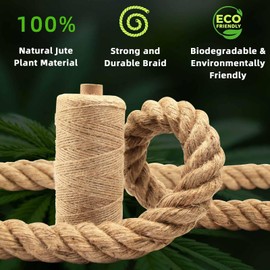 Natural Jute Rope ，Hemp Rope for Crafts,Decorating,Gardening, Bundling,Camping,Cat Scratching Post,Thick Hemp Rope 1/7 inch 1/4 inch 1/2 inch 5/8 inch 3/4 inch 1 inch 1-1/4 inch (1/4INx164FT)