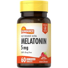 Melatonina de disolución rápida de 5 mg | 60 tabletas | Sabor natural de bayas | Suplemento vegetariano, sin OMG y sin gluten | por Sundance