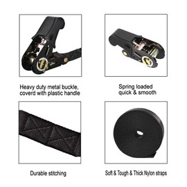 Endless Ratchet Tie Down Straps Heavy Duty Cargo Tie Downs, Durable Nylon Black Strap Down Ratcheting Securing Straps, Track Spring Fittings, Tie-Down Motorcycles, Trailer Loads, Kayak (20ft - 2pack)
