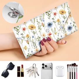APVDSH Cash Envelope Wallet, Reusable Budget Money Wallet, Cute PU Leather Money Saving Wallet with 4 Dividers & 1 Sheets Category Stickers Watercolor Wildflowers