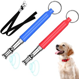 GHPKOTW Pack of 2 Dog Whistles Against Barking, Dog Whistle High Frequency Silent, Used for Callback, Dog Whistle Against Barking, Stop Barking and Train Your Dog (Blue, Red)