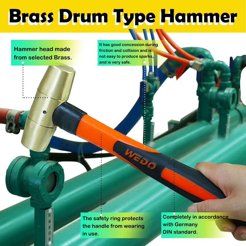 WEDO 96oz Brass Hammer,Solid Brass Mallet Hammer with Fiberglass Handle,Double