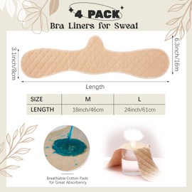 Boyiee 4 Pcs Reusable Cotton Bra Liners Under Bra Liners to Absorb Sweat Under Breasts Sweat Absorber Pads(Skin Color,L Size)