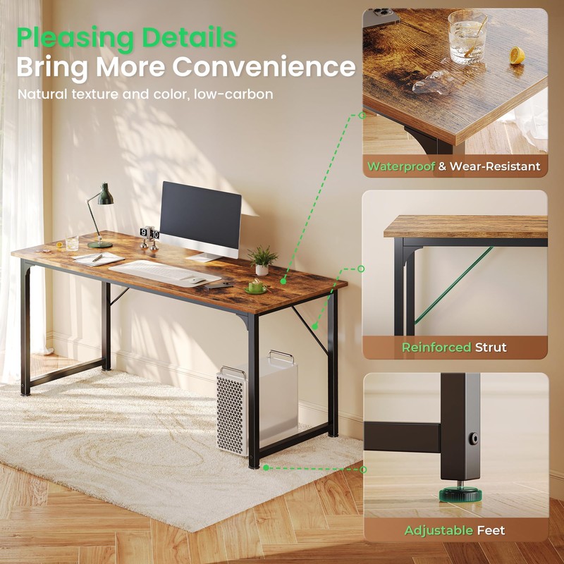 Huuger Computer Desk, 55 Inch Home Office Desk, Gaming Writing