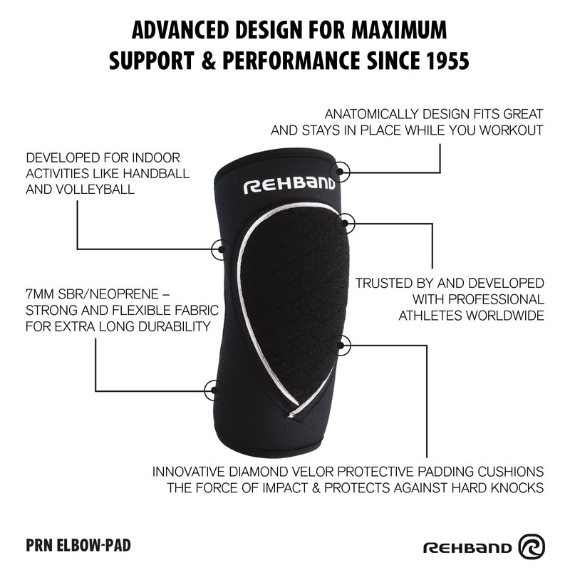 Rehband Elbow Pads, Black, Neoprene Elbow Protection, Handball & Volleyball,