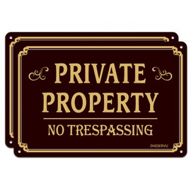 ZHGSERVU No Trespassing Signs 2-Pack, 12 x 8 Inches Private Property Sign Aluminum Brown Safety Sign, Metal No Trespass Sign Outdoor Use for Home Business Security Alert, Waterproof and UV Protected