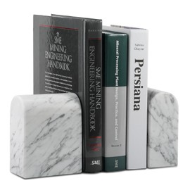 Koville Natural Italian Marble Bookends for Shelves, Book Ends for Heavy Books, 13LBS Ultra Heavy Duty Book Holders, Triumphal Arch Bookends Office Bookshelf Decor for CDs/Video Games(Bianco Carrara)
